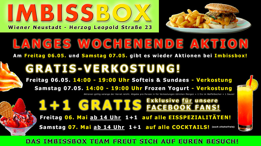 Imbissbox Gratis-Verkostung und 1+1 Aktion